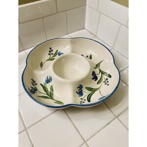 N.S. Gustin Co. Hand Painted Floral Ceramic Chip & Dip Bowl Set Oven Microwave …